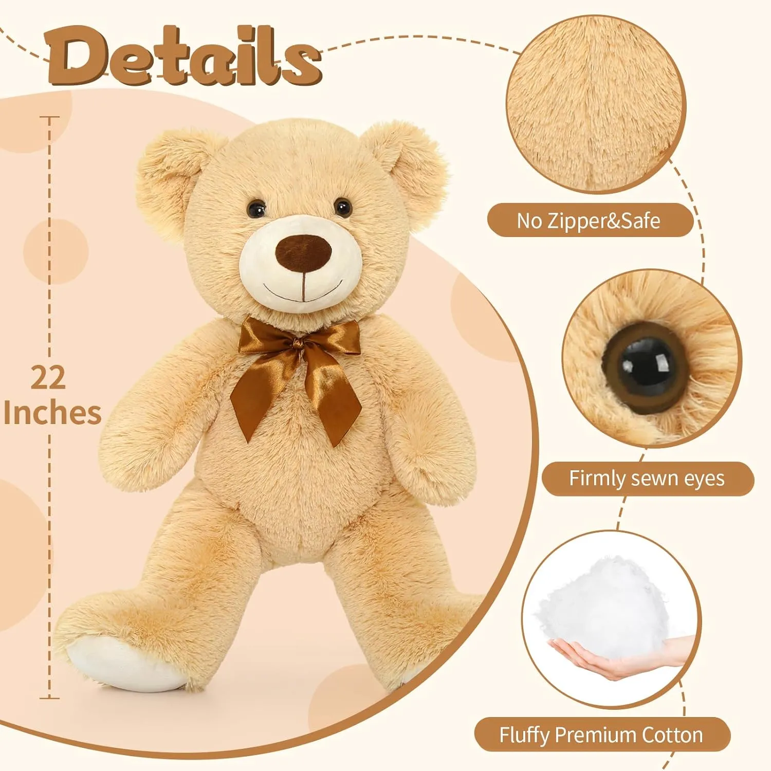 2 Pack Teddy Bear Plush Toys, Light Brown/Beige, 22 Inches