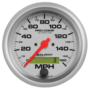 Auto Meter Ultra-Lite 160 MPH Speedometer - Electric - Analog - 3-3/8 in Diameter - Programmable - Silver Face