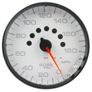 AutoMeter P23012 GAUGE; SPEEDOMETER; 5in.; 180 MPH; ELEC. PROGRAMMABLE; WHITE/BLACK; SPEK-PRO