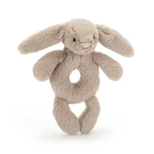 Bashful Beige Bunny Ring Rattle - H7" X W3"