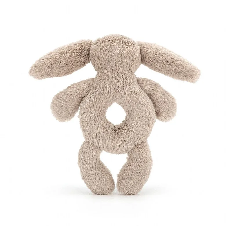 Bashful Beige Bunny Ring Rattle - H7" X W3"