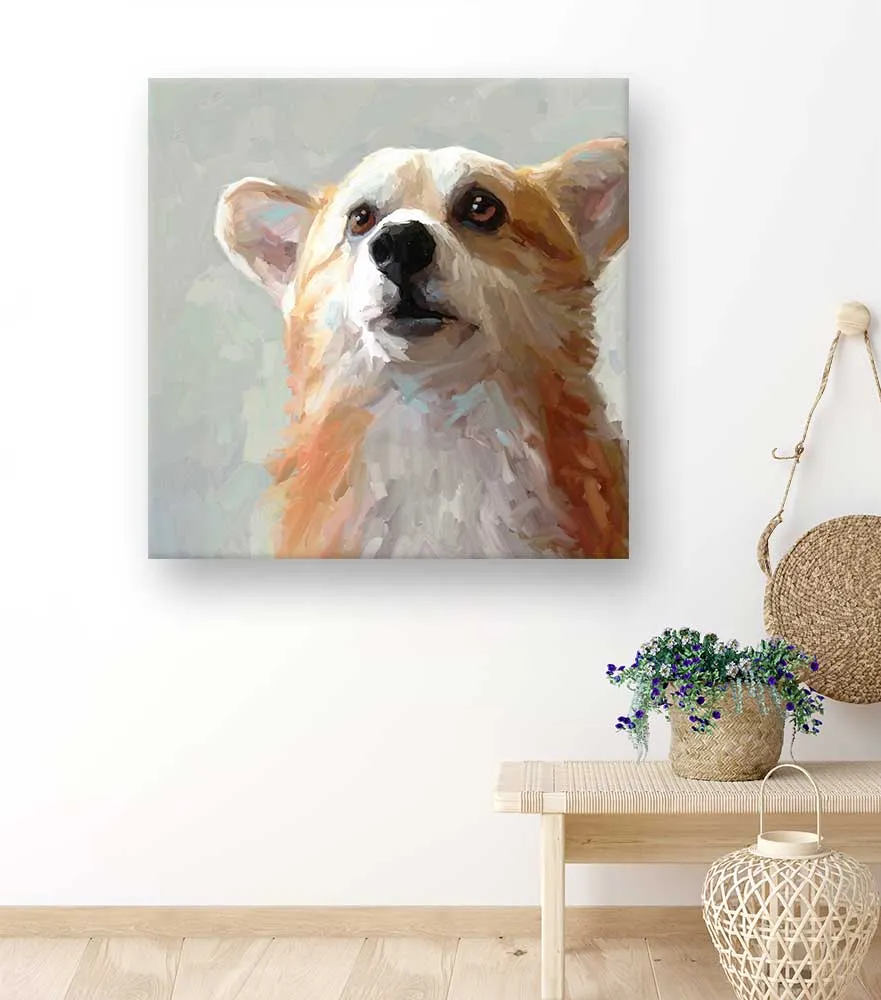 Best Friend - Looking Up Corgi Canvas Wall Art