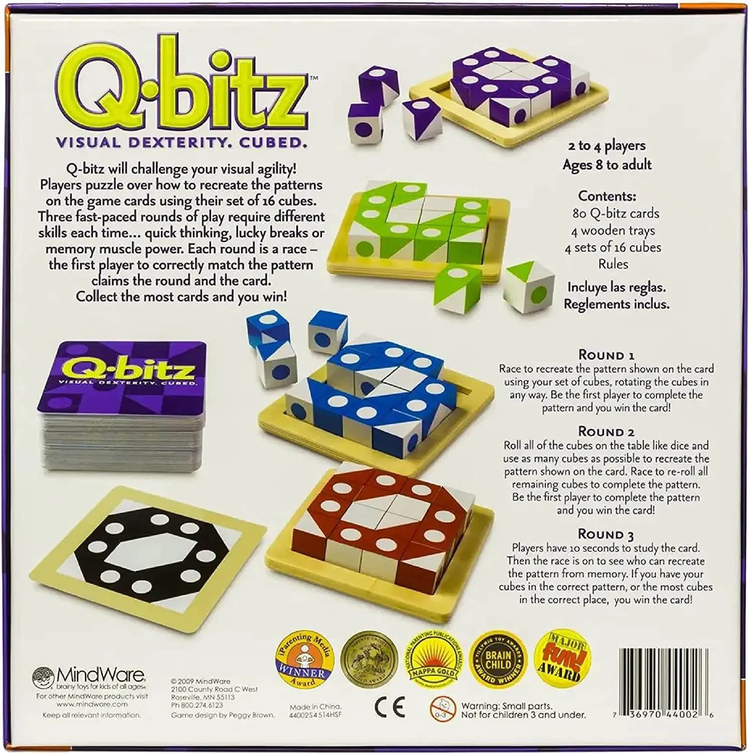 Board Game Mindware Q-Bitz Pattern Matching Fun