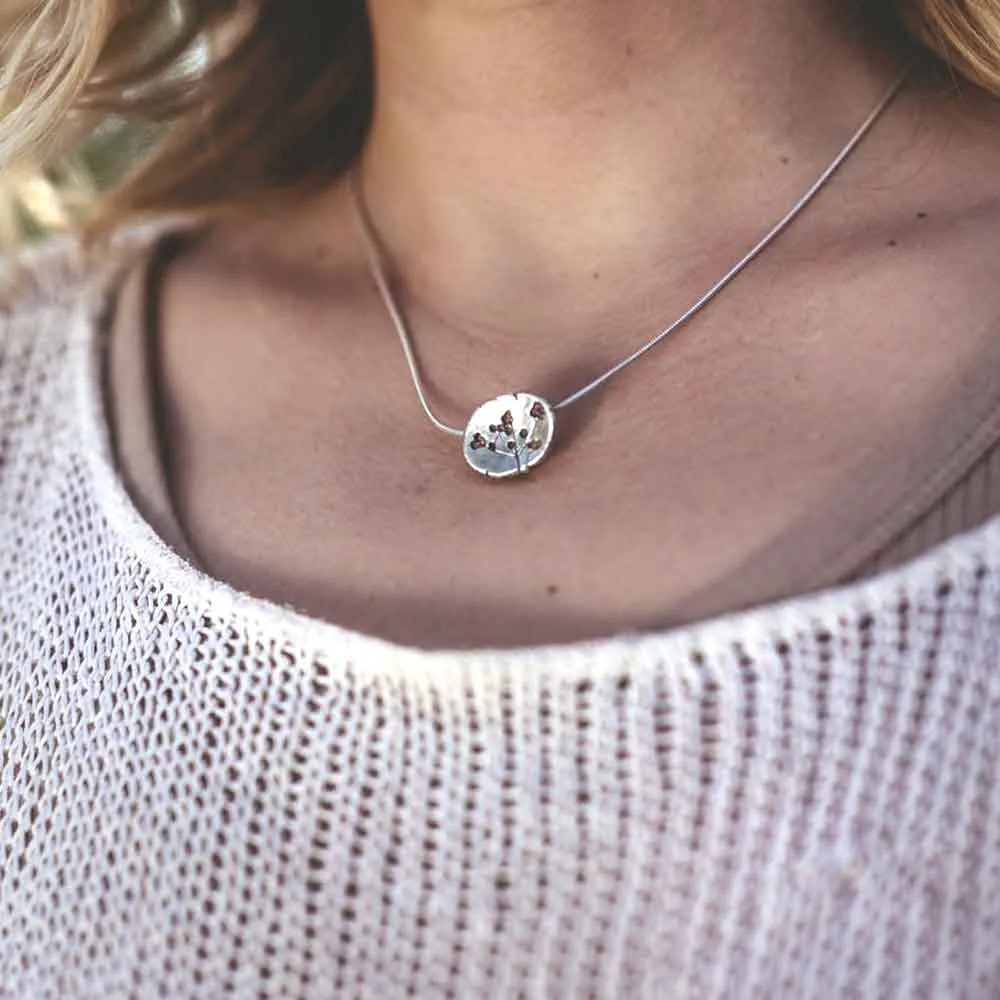 CAMILLA WEST JEWELLERY Concave Stone Parsley Oval Silver Pendant Necklace