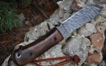 Damascus Bushcraft & Hunting Knife - Unique Burl Wood Handle