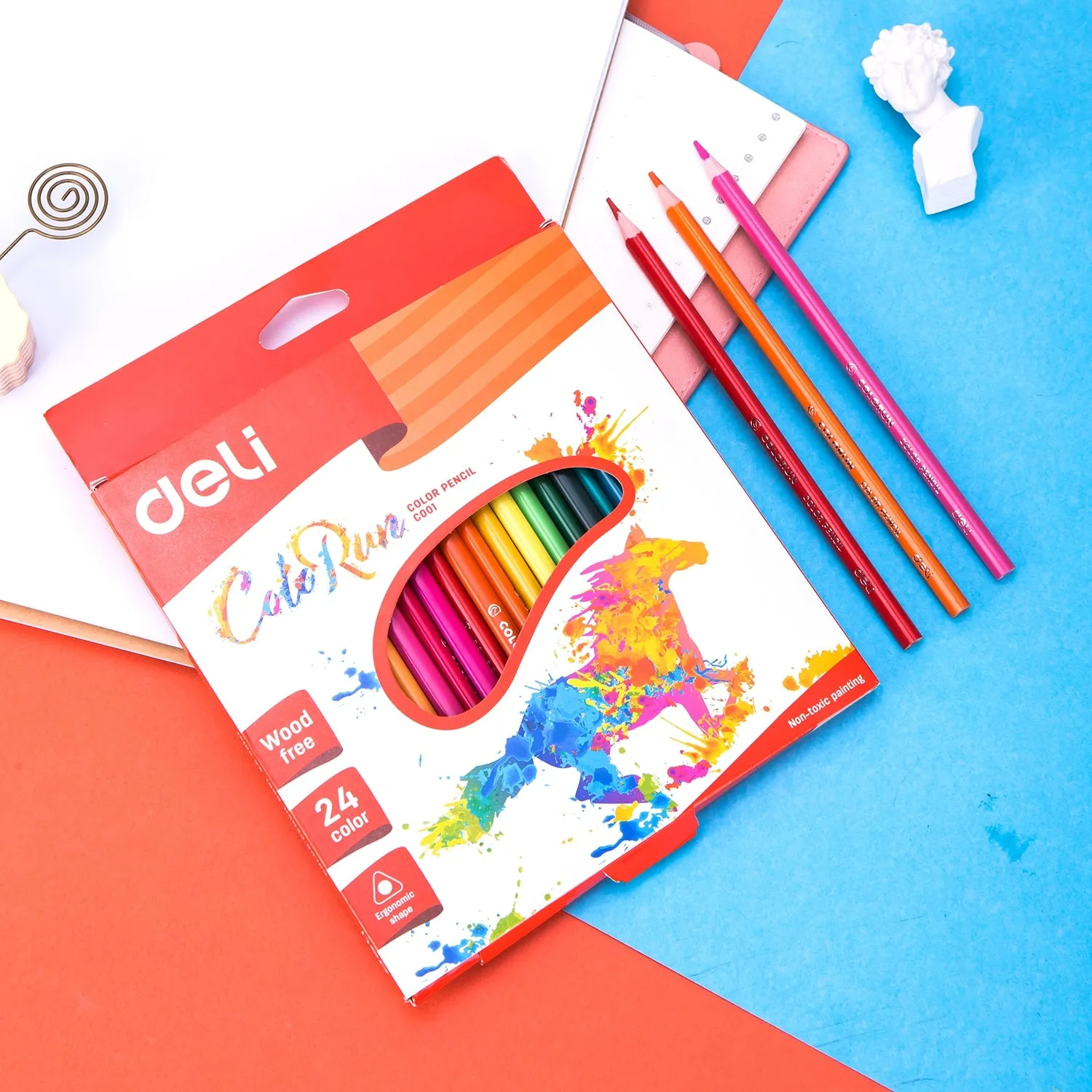 Deli Plastic Colored Pencil Triangle Bright 24C