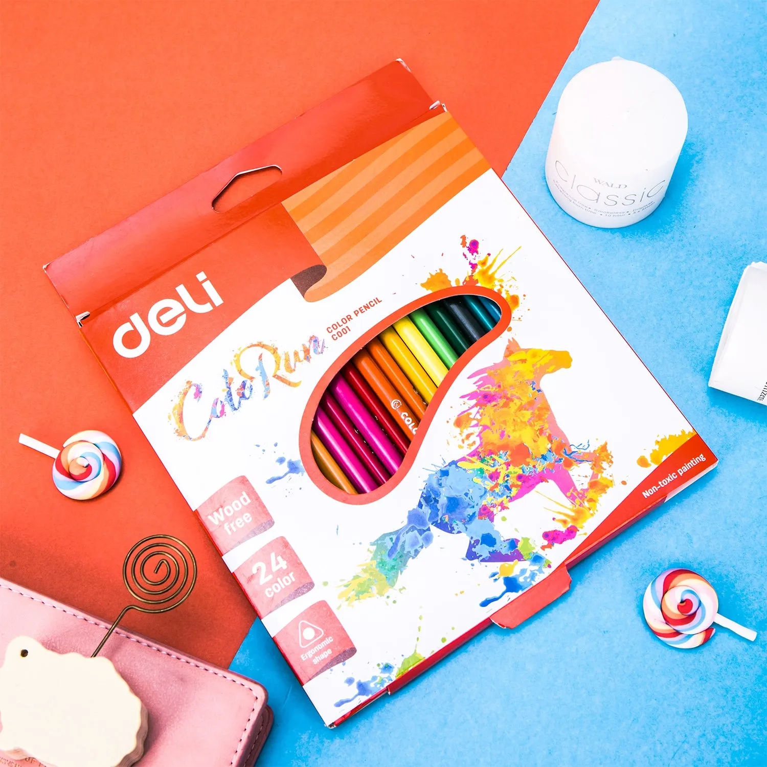 Deli Plastic Colored Pencil Triangle Bright 24C