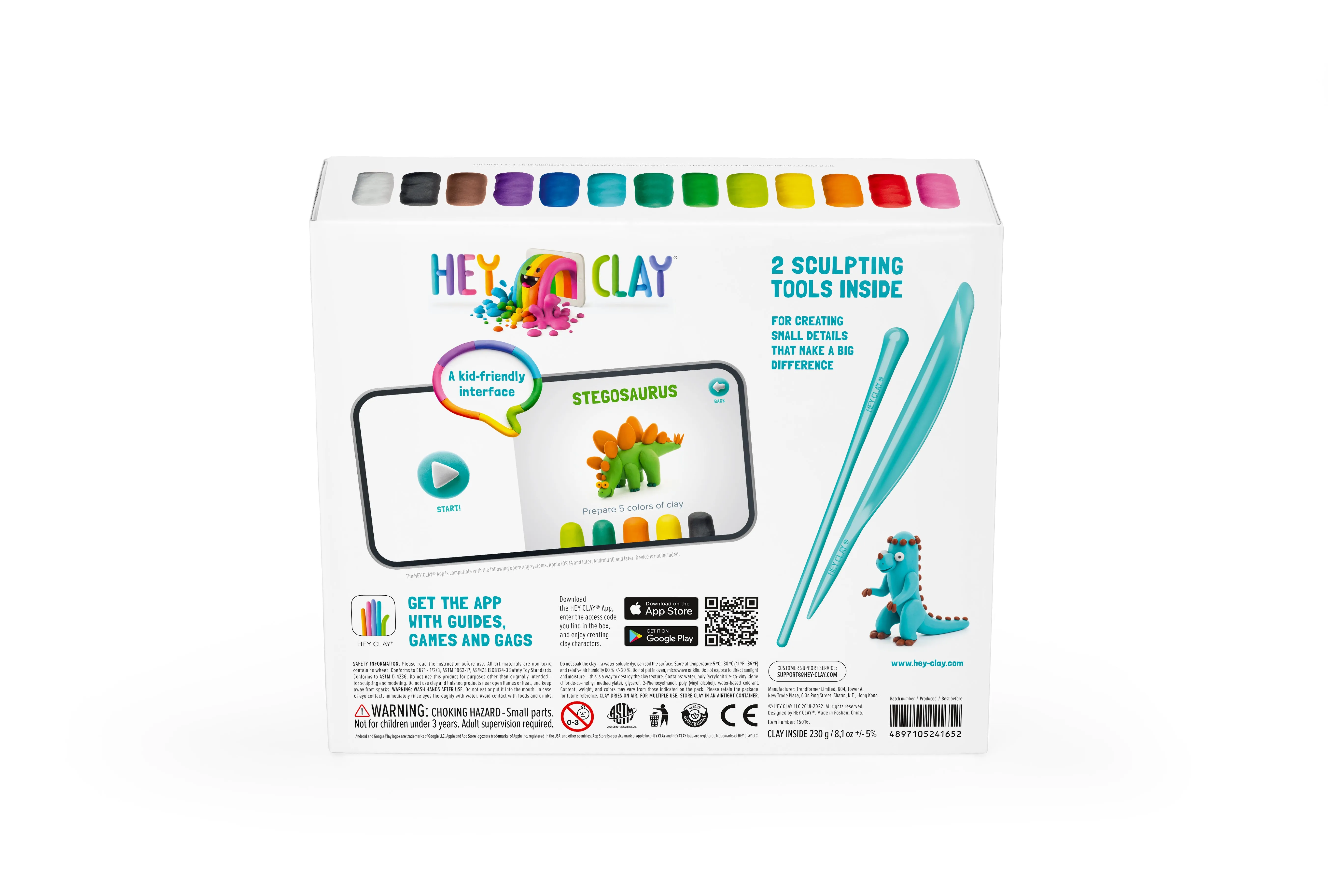 Dinos Set-Colourful Modeling Kids-Air Dry Clay Kit 15 cans and Sculpting Tools with Fun Interactive Instructions App