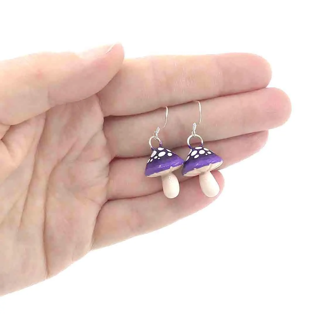 Earrings - Purple Mushroom Drops by Mariposa Miniatures