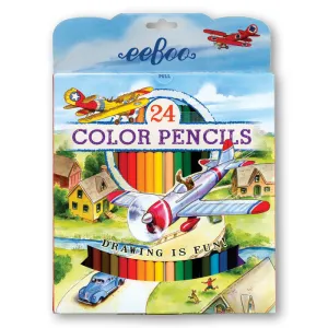 eeBoo Red Airplane 24 Color Pencils Paper