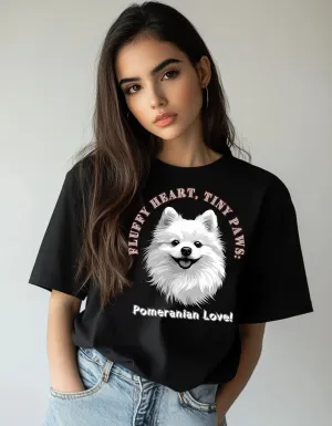 Fluffy Heart, Tiny Paws | Pomeranian Love Oversized Cotton Tee