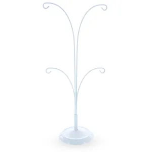 Four Ornaments Spiral White Metal Solid Round Base Ornament Display Stand 12 Inches