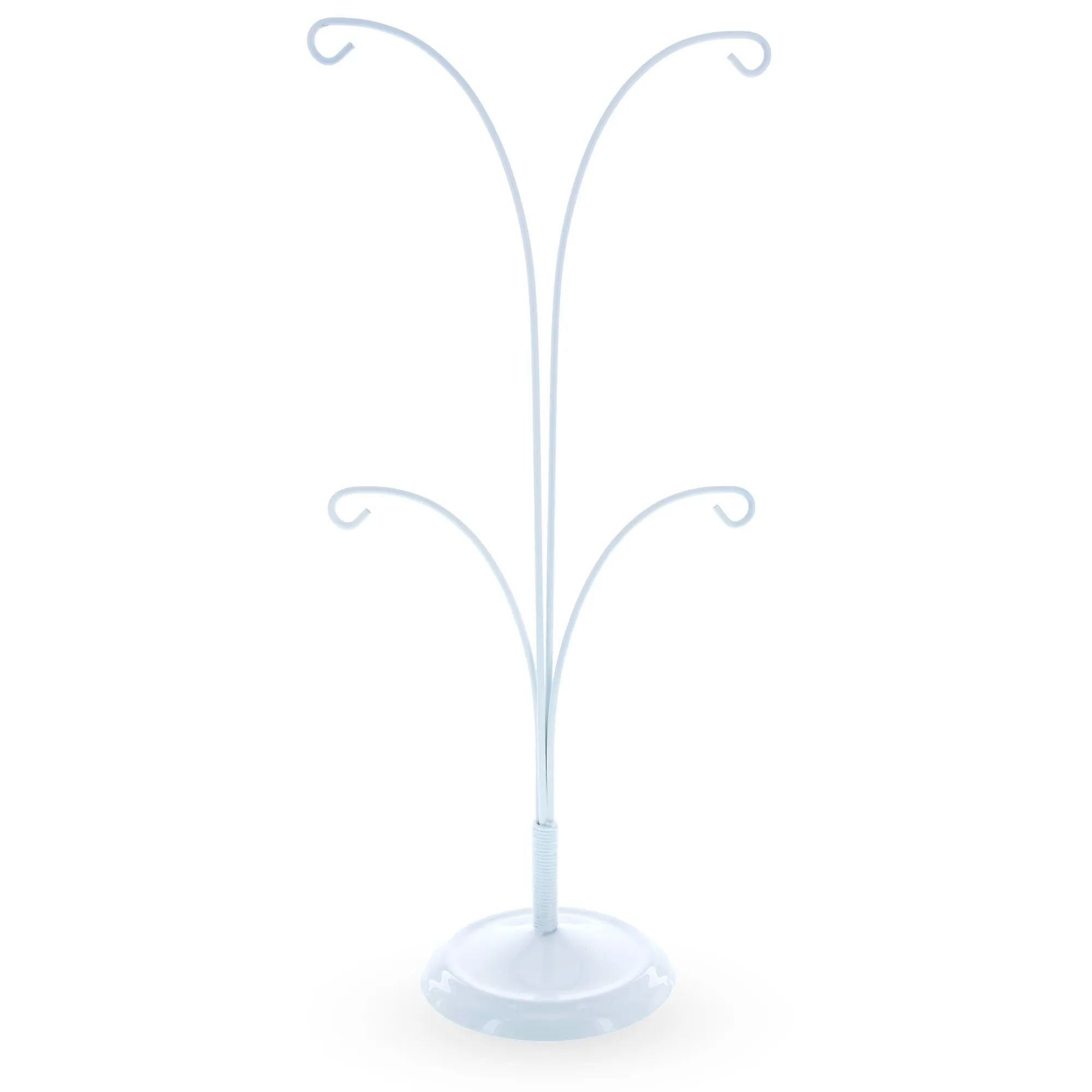 Four Ornaments Spiral White Metal Solid Round Base Ornament Display Stand 12 Inches