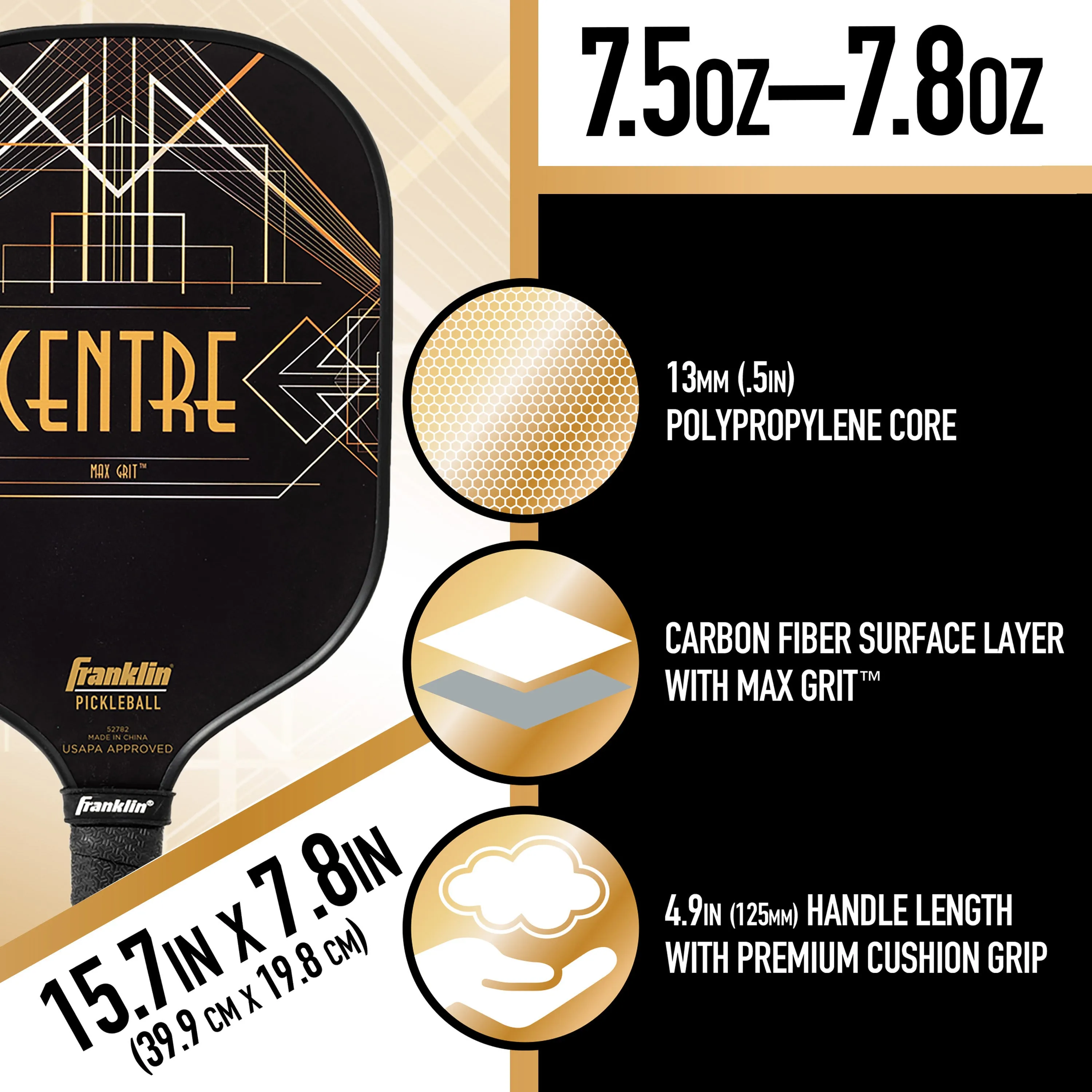 Franklin Aspen Kern Centre Carbon Fiber Pickleball Paddle