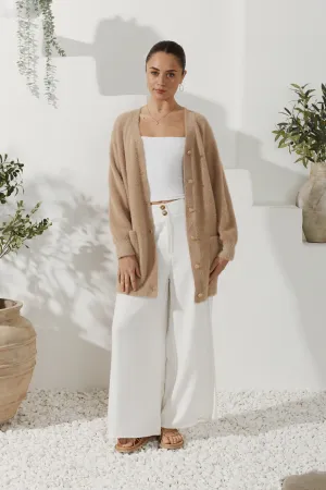 Imogen Beige Longline Fluffy Knit Cardigan