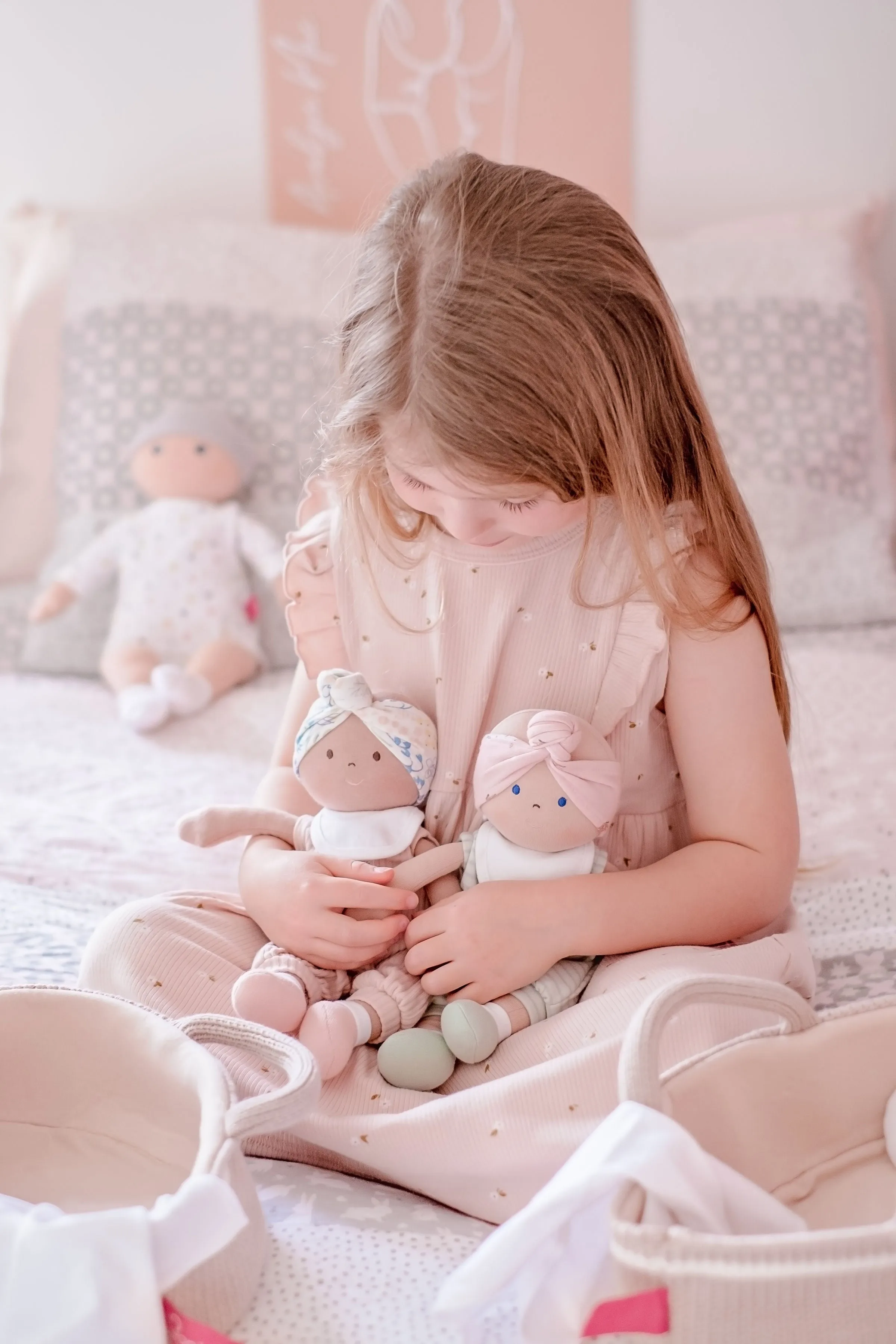 Knitted Carry Cot with Remi Baby, Soother & Blanket