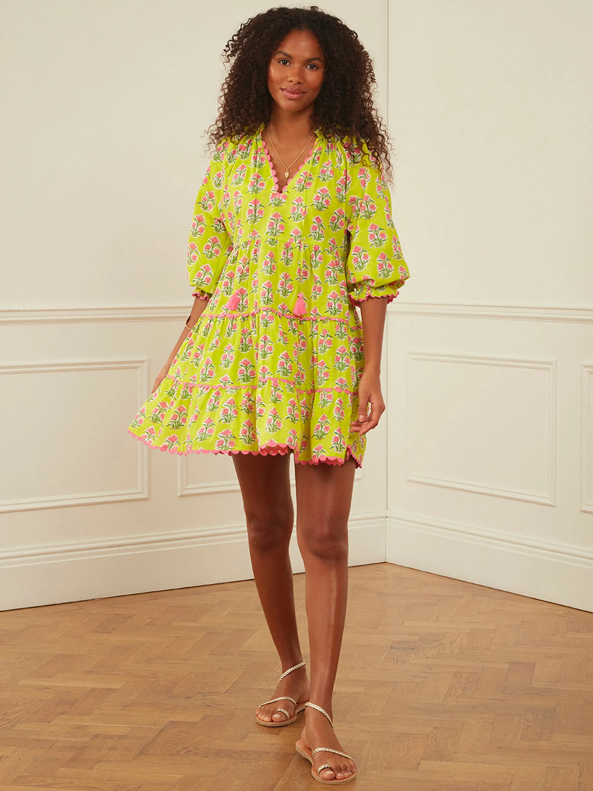 Lime hibiscus luna mini dress