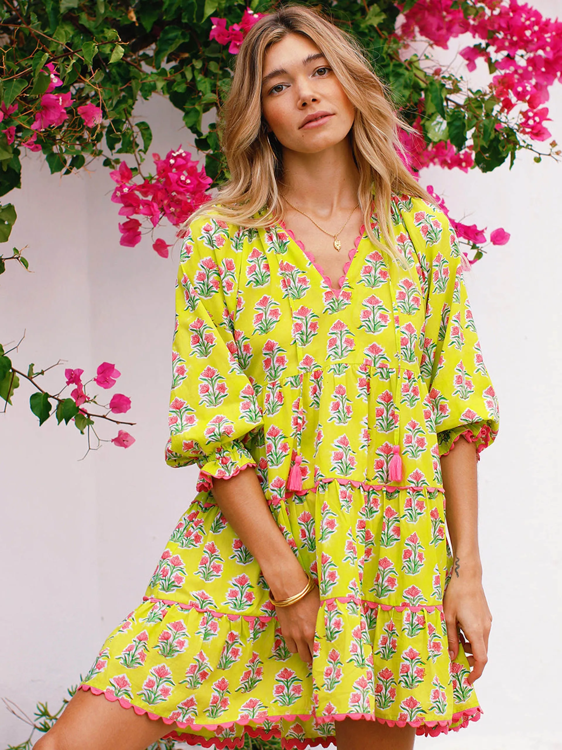 Lime hibiscus luna mini dress