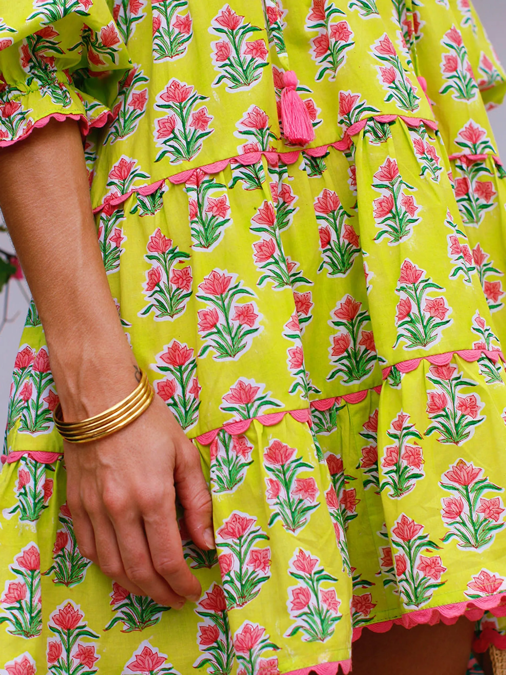 Lime hibiscus luna mini dress