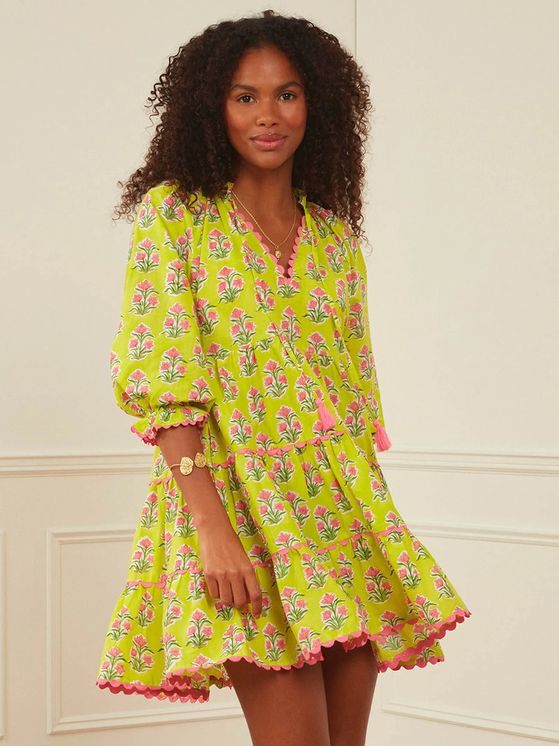 Lime hibiscus luna mini dress