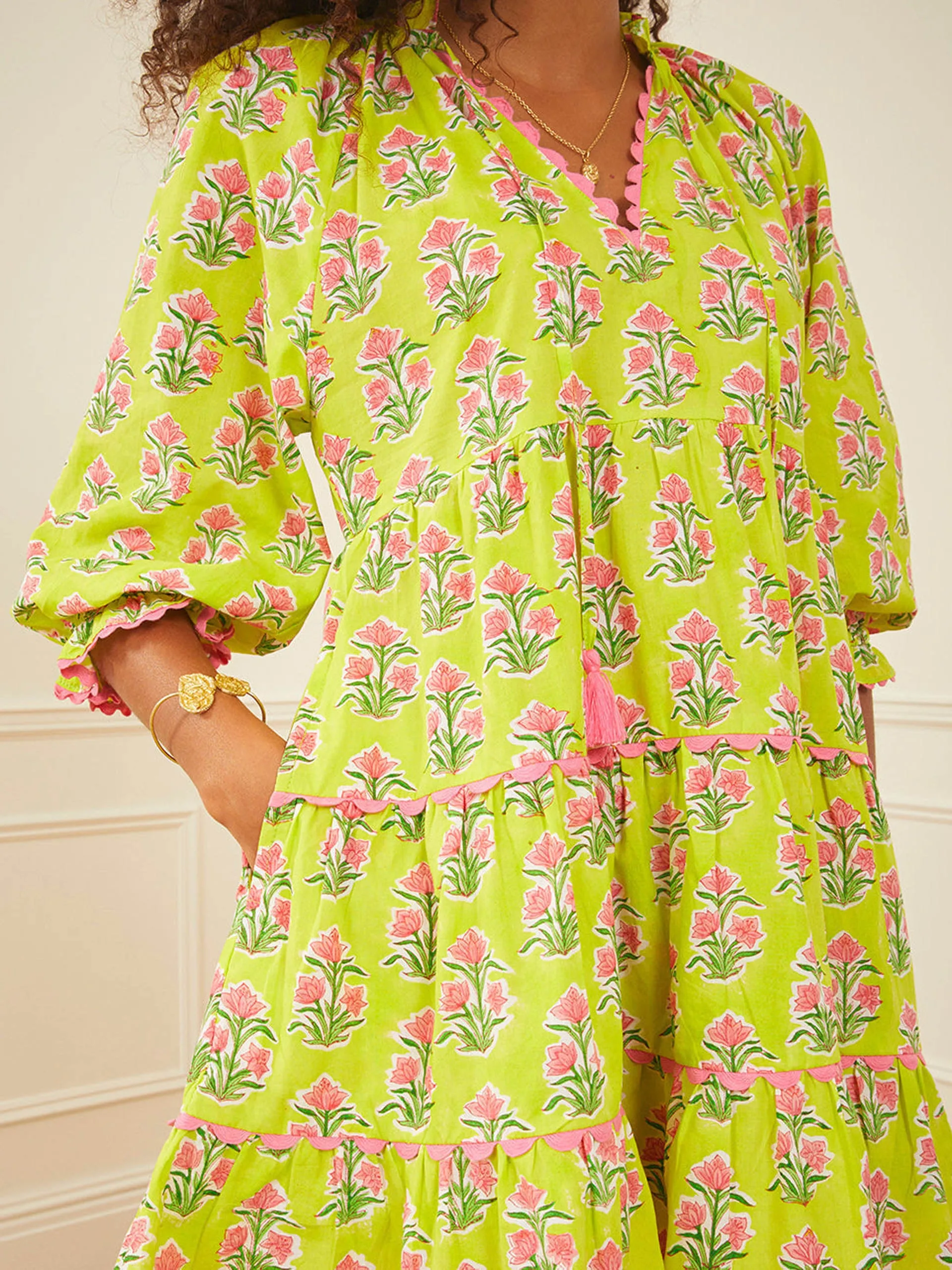 Lime hibiscus luna mini dress