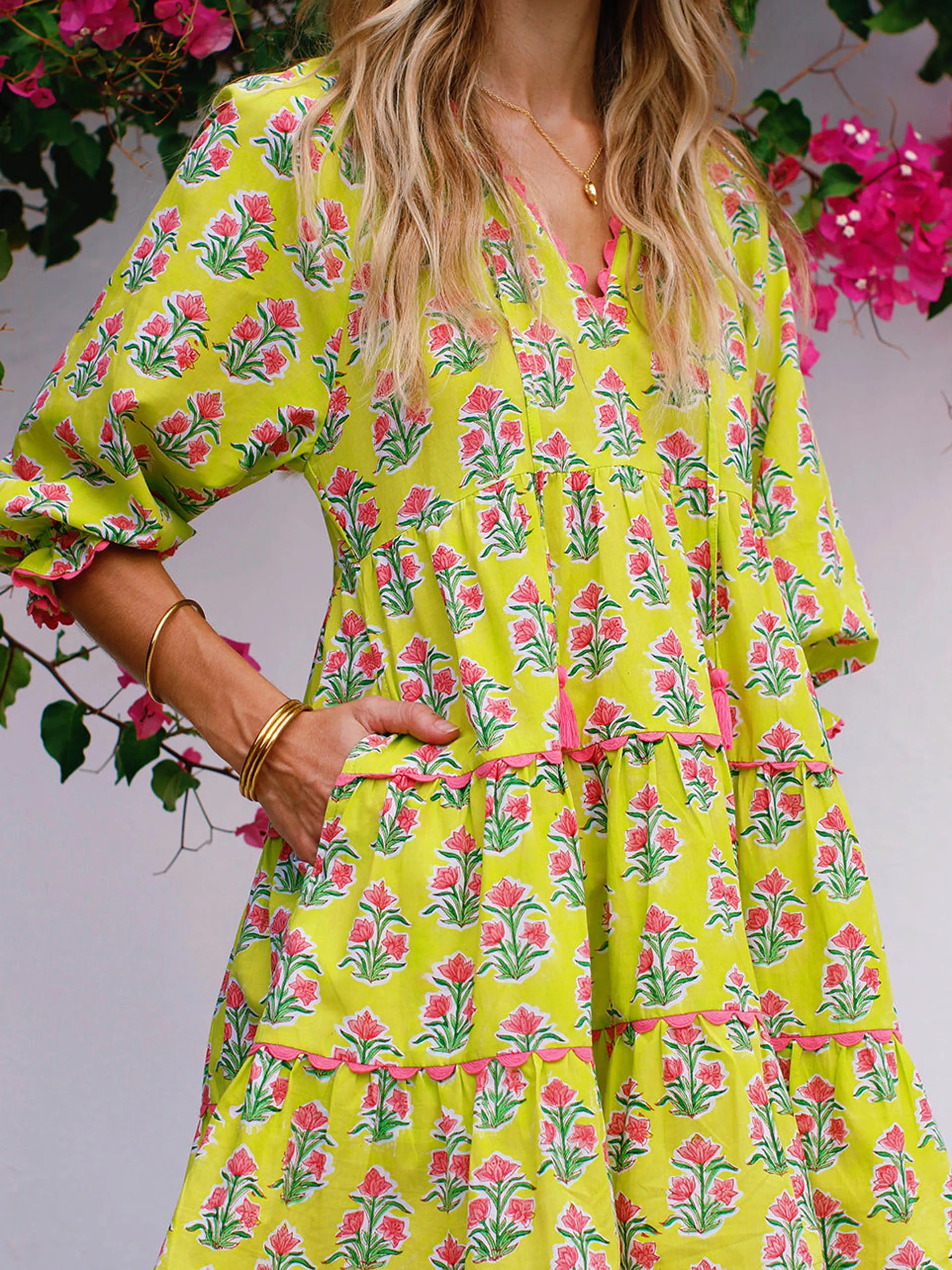 Lime hibiscus luna mini dress