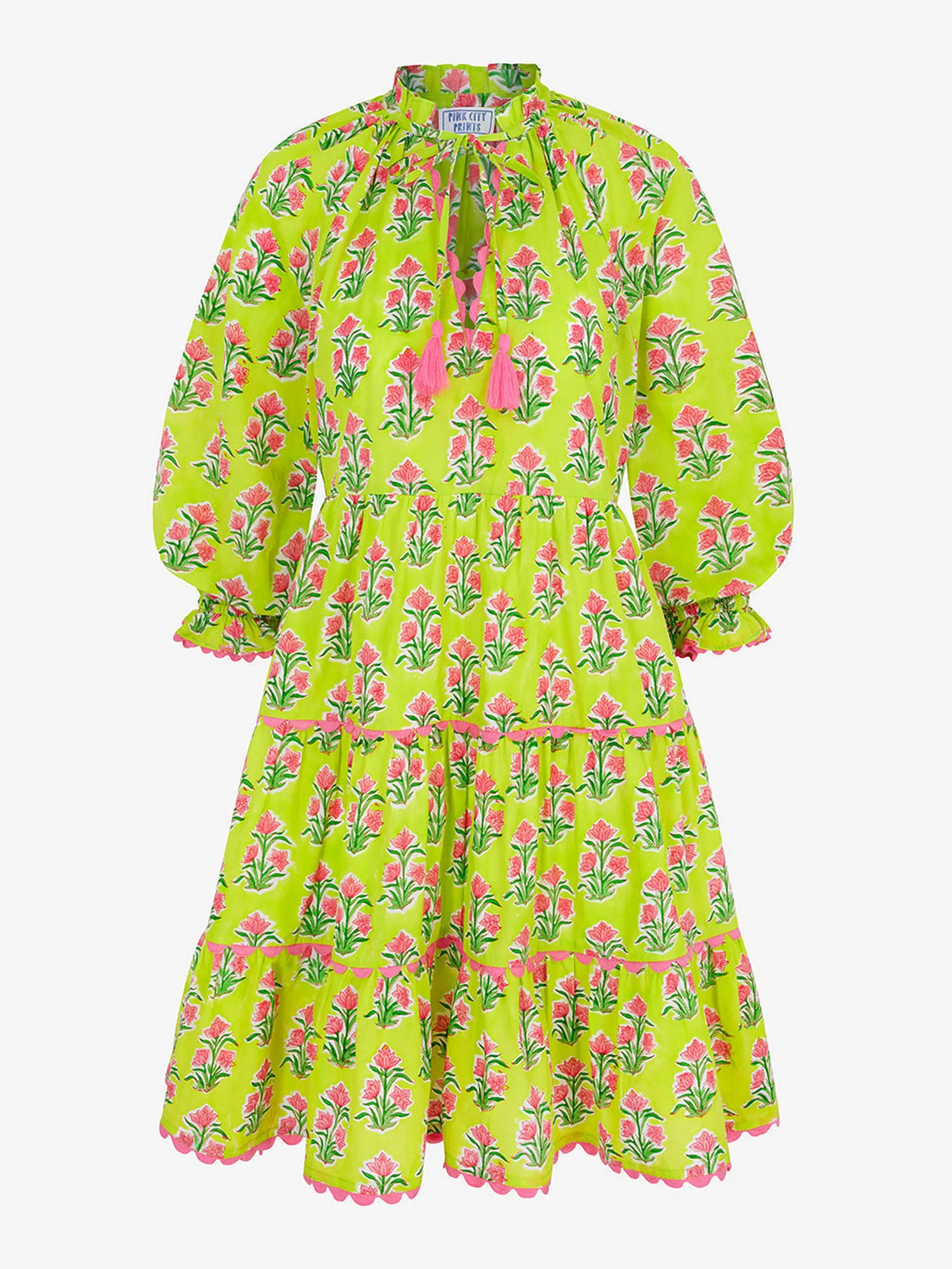 Lime hibiscus luna mini dress