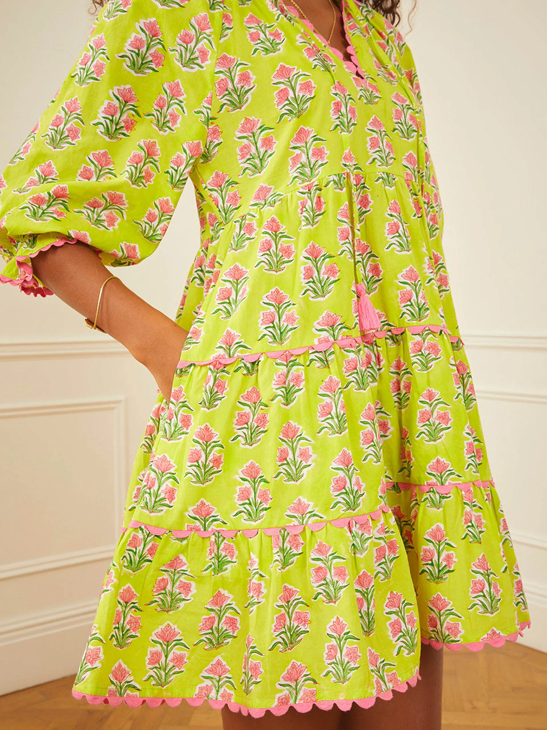 Lime hibiscus luna mini dress