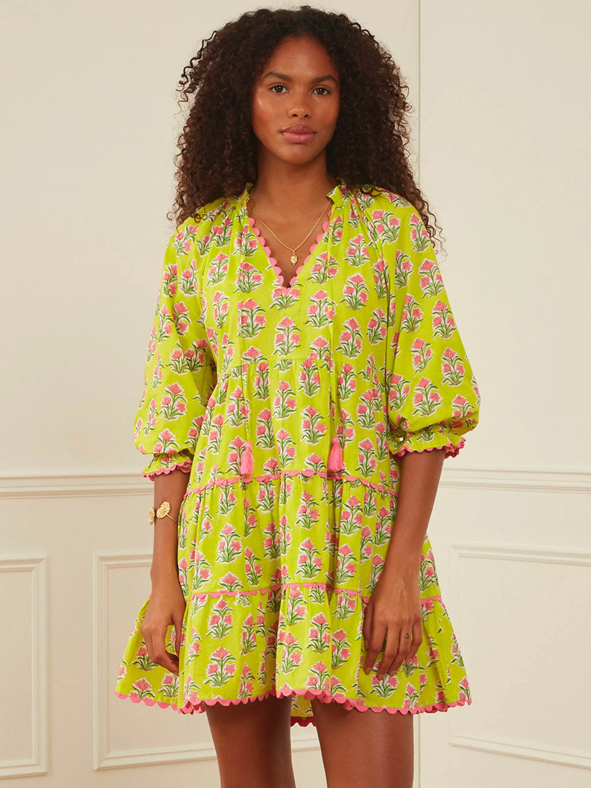 Lime hibiscus luna mini dress