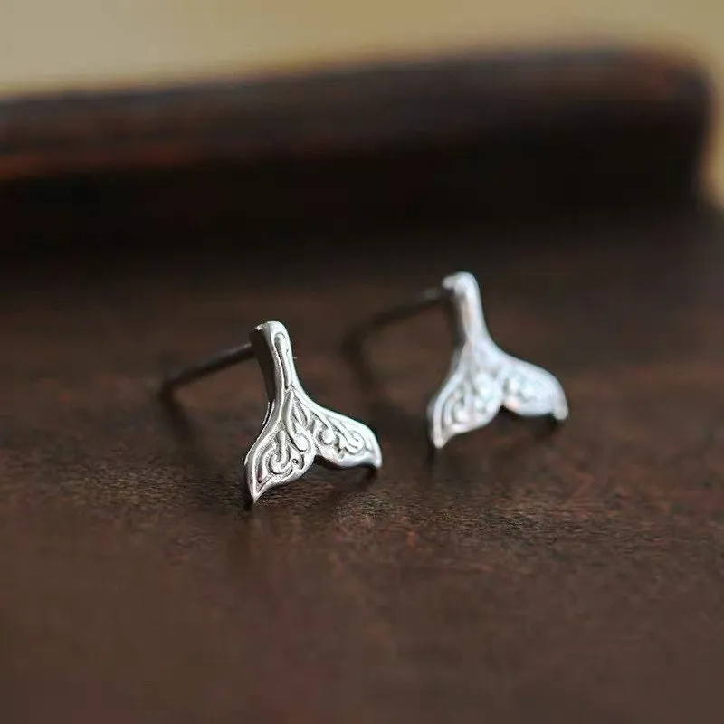 Mermaid Tail Stud Earrings 925 Sterling Silver