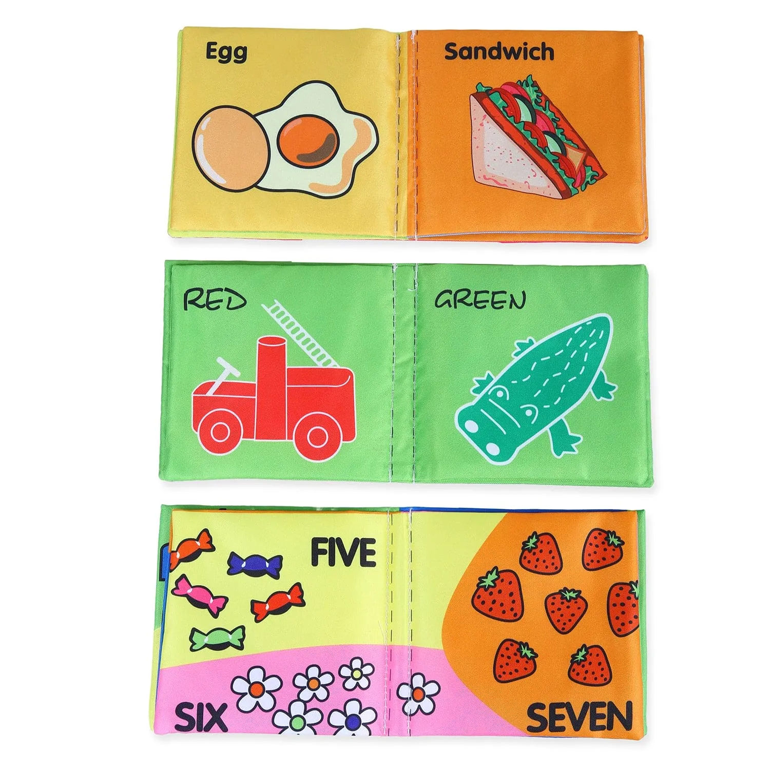 Numbers Animals Shapes Colours Food Occupations Baby Educational Cloth Book with Sound Paper Set of 6 - Multicolour