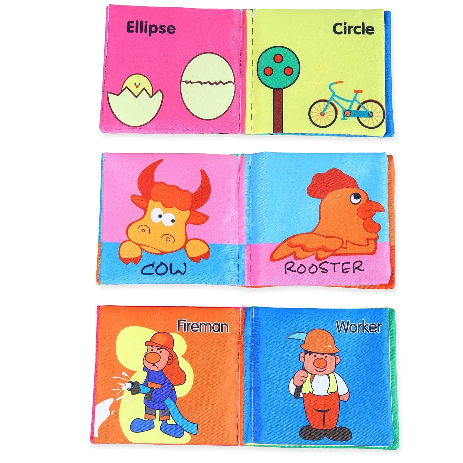 Numbers Animals Shapes Colours Food Occupations Baby Educational Cloth Book with Sound Paper Set of 6 - Multicolour