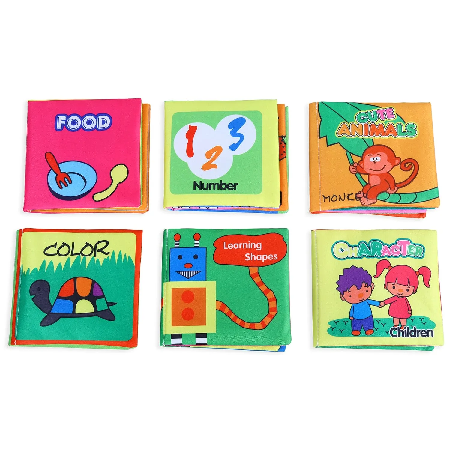 Numbers Animals Shapes Colours Food Occupations Baby Educational Cloth Book with Sound Paper Set of 6 - Multicolour