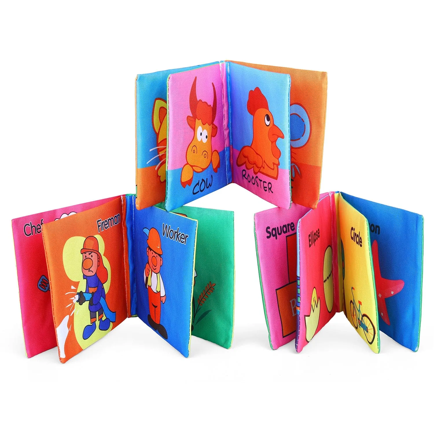 Numbers Animals Shapes Colours Food Occupations Baby Educational Cloth Book with Sound Paper Set of 6 - Multicolour