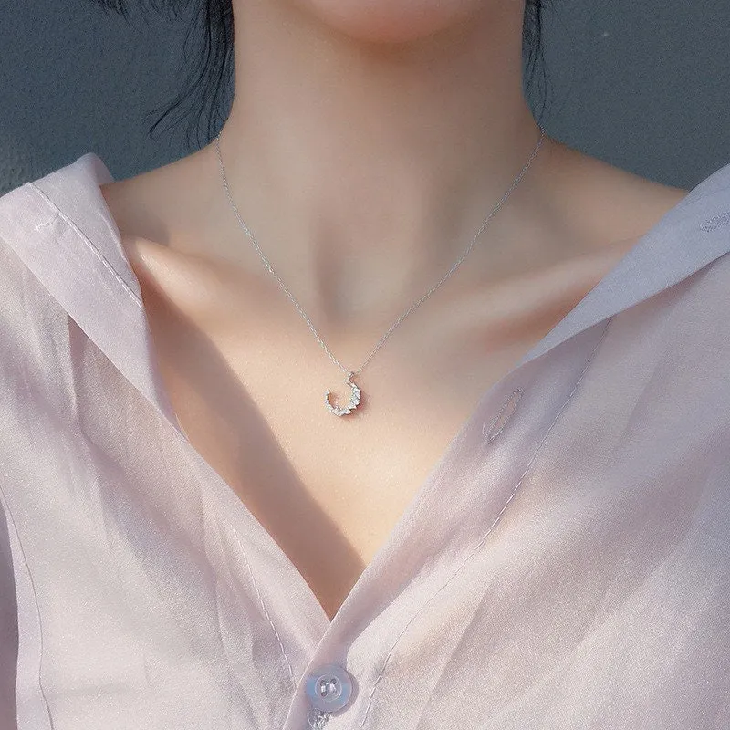 Silver Crystal Moon Necklace