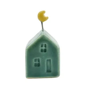 Tiny Pottery House - Teal with Moon by Tasha McKelvey