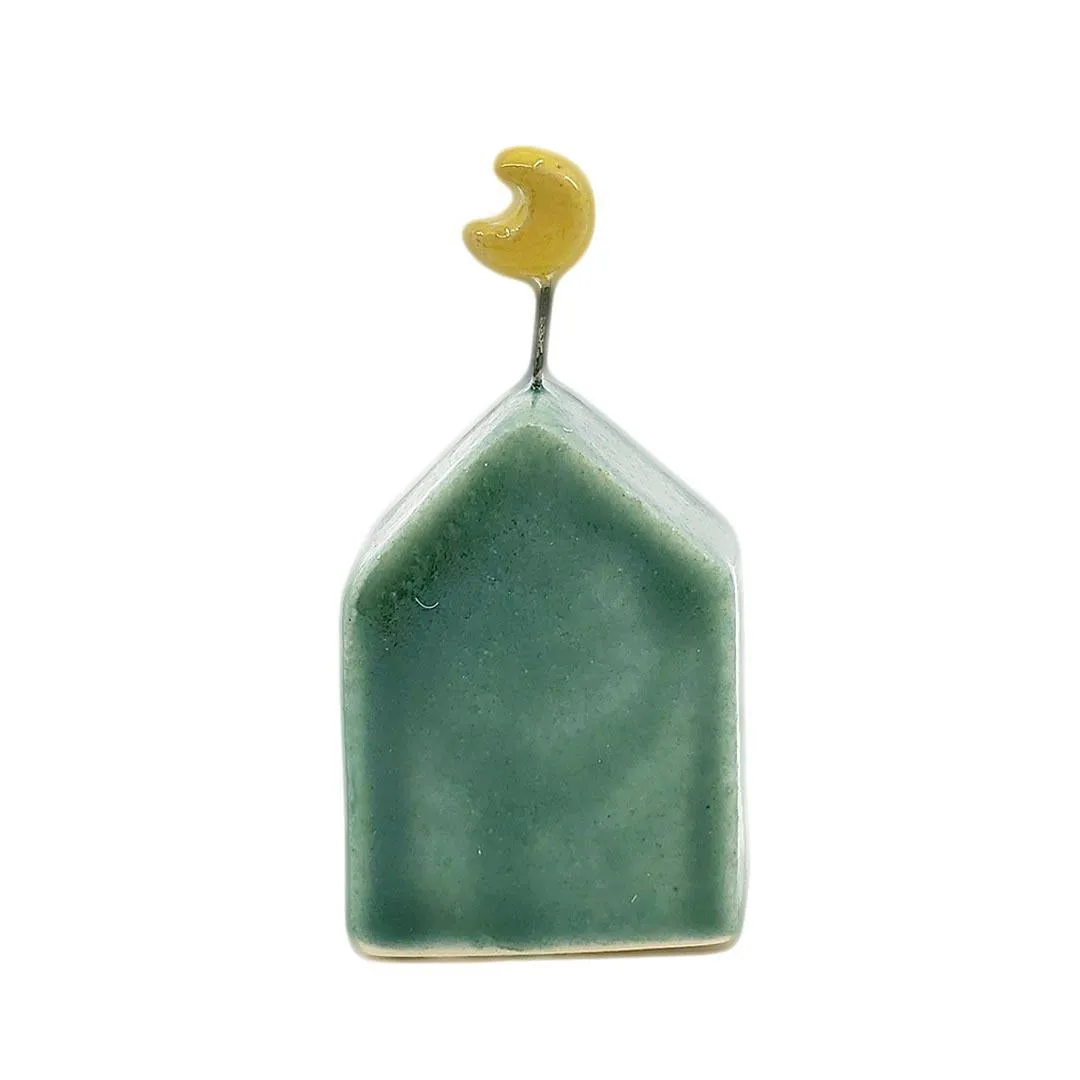 Tiny Pottery House - Teal with Moon by Tasha McKelvey
