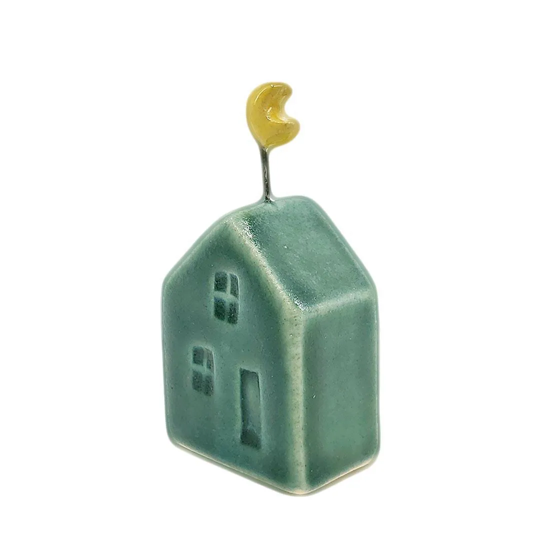 Tiny Pottery House - Teal with Moon by Tasha McKelvey