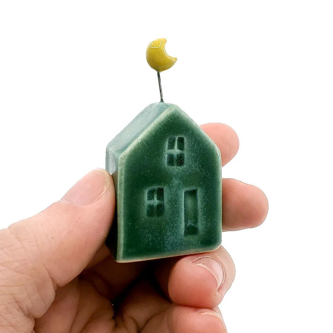 Tiny Pottery House - Teal with Moon by Tasha McKelvey
