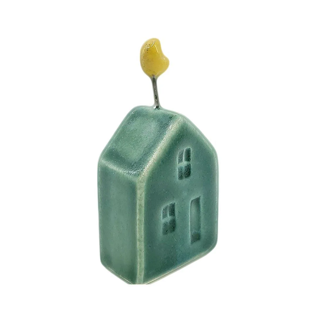 Tiny Pottery House - Teal with Moon by Tasha McKelvey