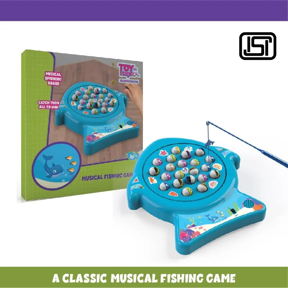 ToyMagic Musical Board Fish Game with Rotating Pond,21 Fishes & 4 Fishing Poles|Sound Toy for Kids 4 Yrs|Indoor Musical Toy|Skill Development|Birthday Return Gifts for Kids|Made in India,Multi