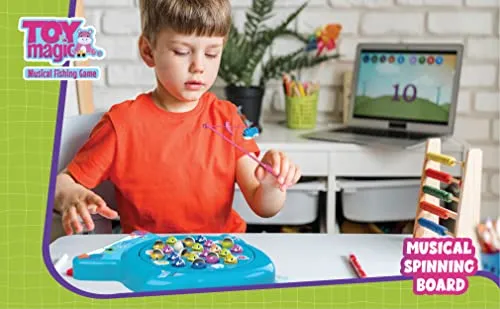 ToyMagic Musical Board Fish Game with Rotating Pond,21 Fishes & 4 Fishing Poles|Sound Toy for Kids 4 Yrs|Indoor Musical Toy|Skill Development|Birthday Return Gifts for Kids|Made in India,Multi