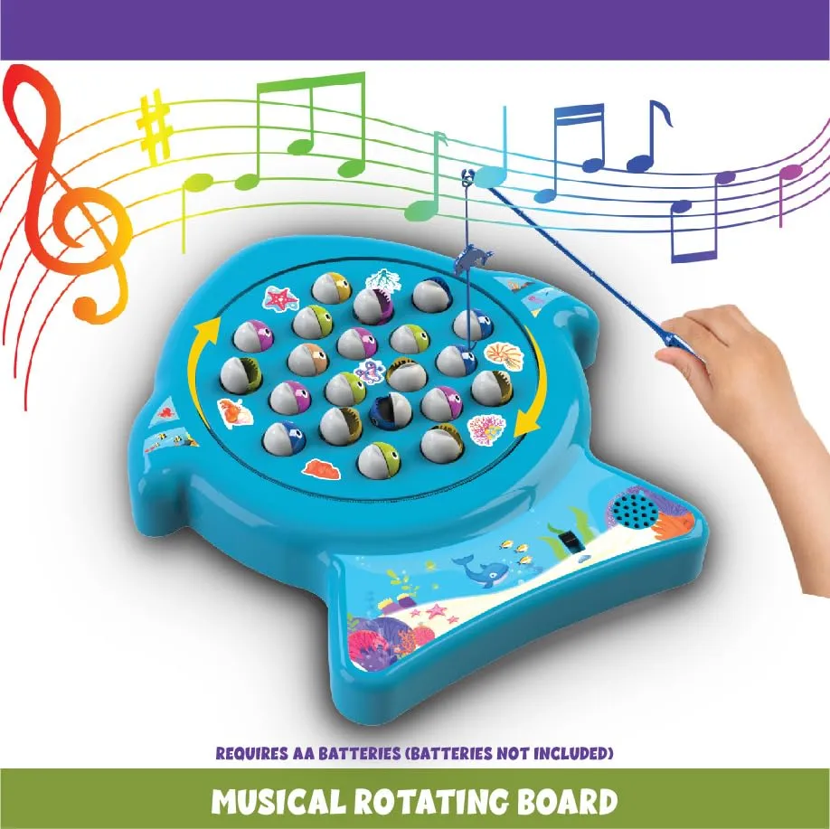 ToyMagic Musical Board Fish Game with Rotating Pond,21 Fishes & 4 Fishing Poles|Sound Toy for Kids 4 Yrs|Indoor Musical Toy|Skill Development|Birthday Return Gifts for Kids|Made in India,Multi
