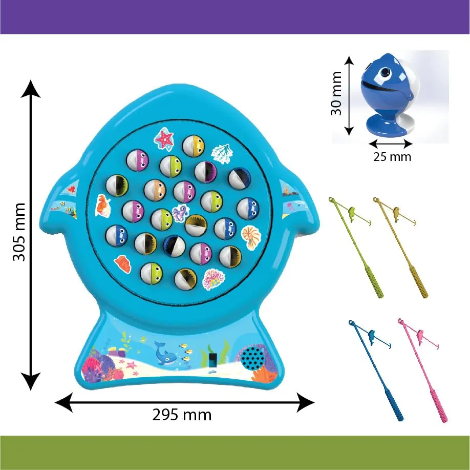 ToyMagic Musical Board Fish Game with Rotating Pond,21 Fishes & 4 Fishing Poles|Sound Toy for Kids 4 Yrs|Indoor Musical Toy|Skill Development|Birthday Return Gifts for Kids|Made in India,Multi